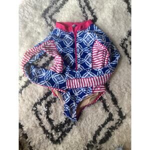 Cabana Lift Girls Zip Sunguard Long Sleeve Swimsuit Mixed Print Size 4T